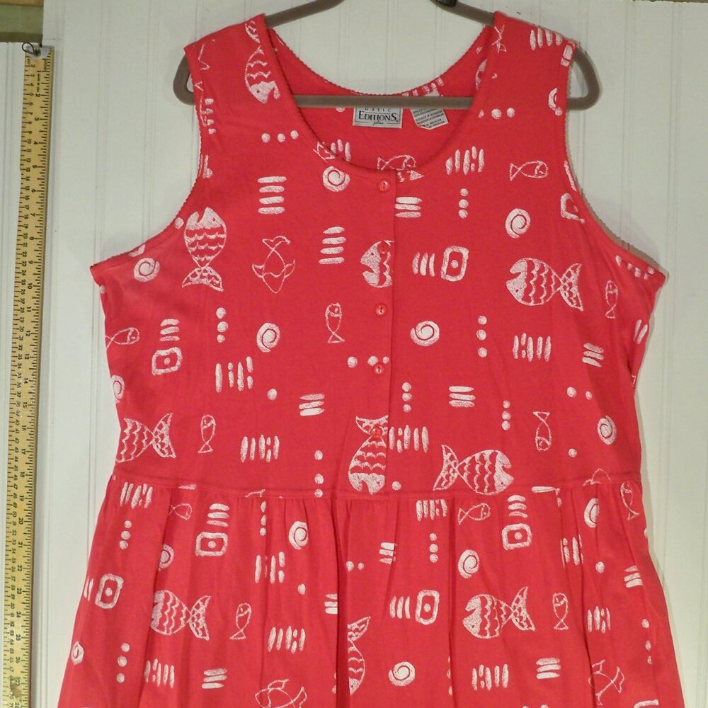 Basic Editions Plus, Fish Pink Strap Dress 2X